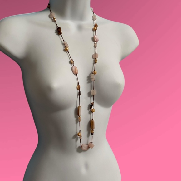 SILPADA Pearl Rose Quartz Mother of Pearl Beads Silk Knotted Long Necklace - Picture 6 of 7